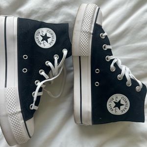 Black and white converse high top platform